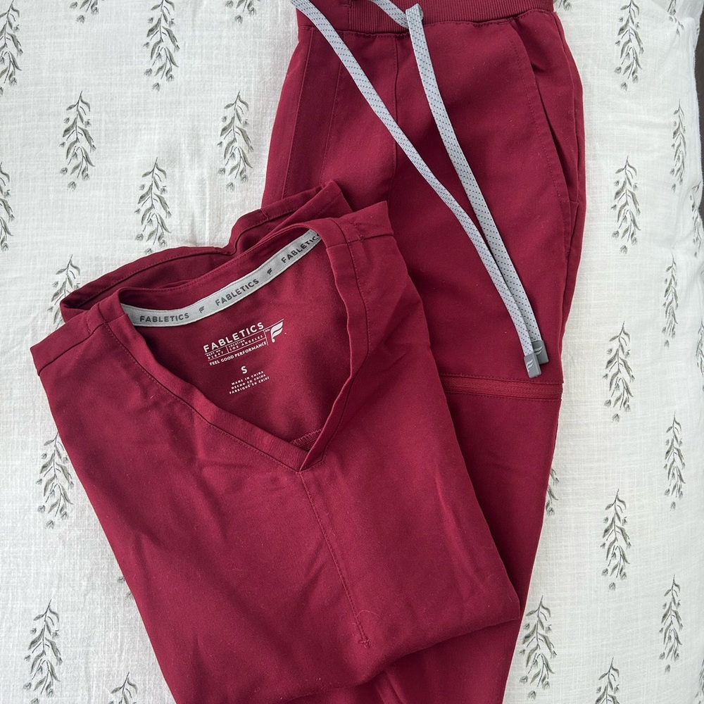 Fabletics Red V-Neck Scrub Set - image 1